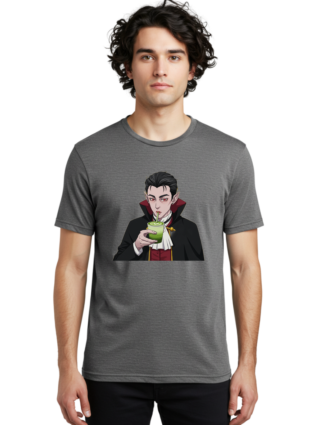Vampire-Drinking-Matcha-1 Men'S Graphic Tee, 100% Cotton, Comfortable Casual Summer Wear, Machine Washable, Vintage Camera, Old Camera, Antique Camera, Black Camera, Classic Photography, Photography Equipment, Nostalgic Device, Film Camera, Ban895