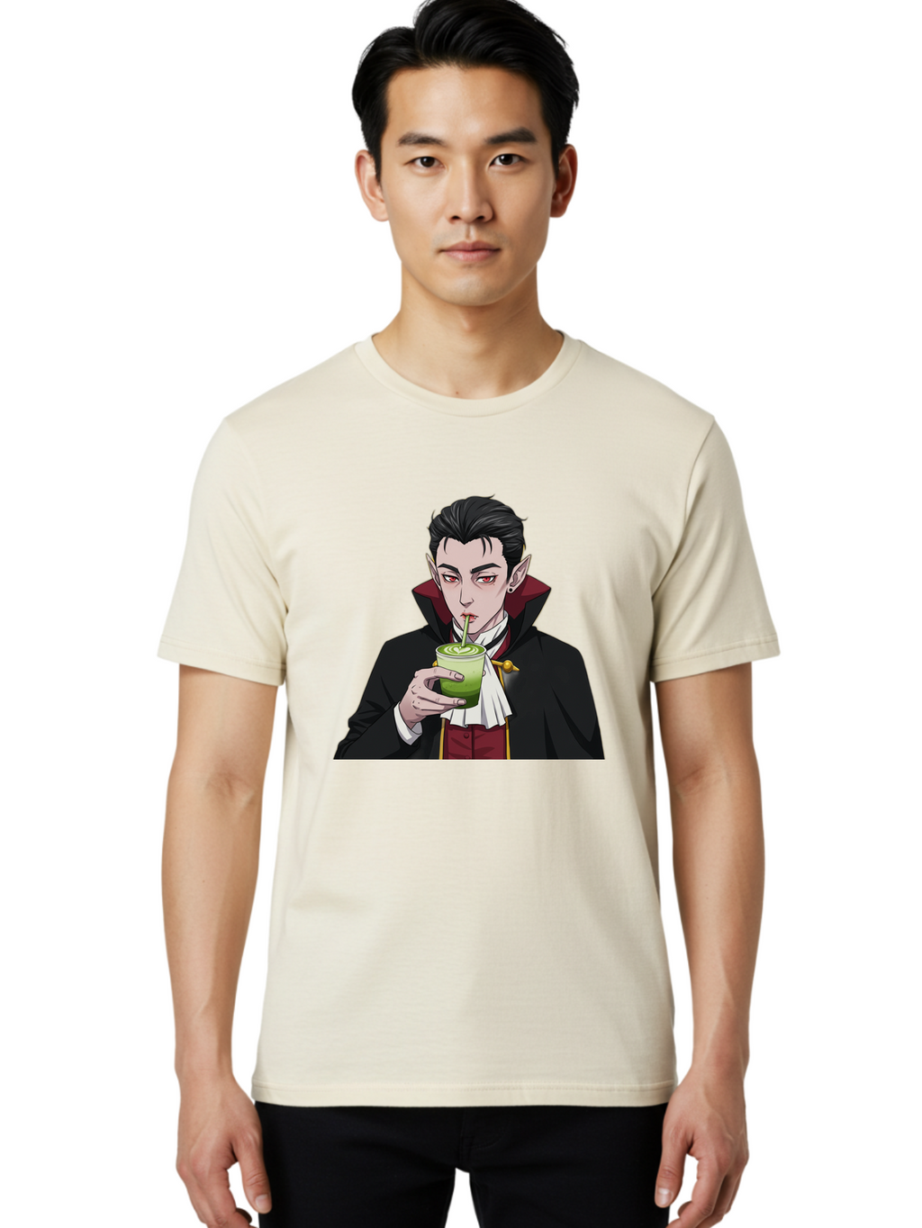 Vampire-Drinking-Matcha-1 Men'S Graphic Tee, 100% Cotton, Comfortable Casual Summer Wear, Machine Washable, Vintage Camera, Old Camera, Antique Camera, Black Camera, Classic Photography, Photography Equipment, Nostalgic Device, Film Camera, Ban895