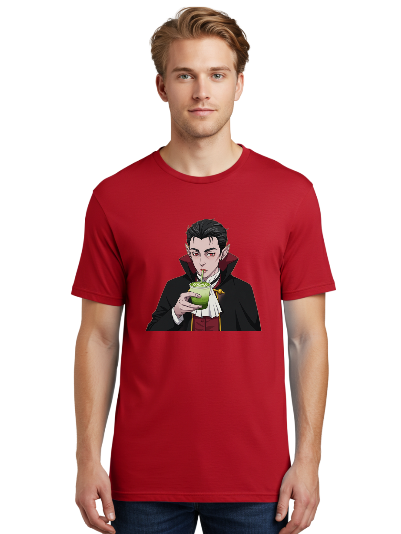 Vampire-Drinking-Matcha-1 Men'S Graphic Tee, 100% Cotton, Comfortable Casual Summer Wear, Machine Washable, Vintage Camera, Old Camera, Antique Camera, Black Camera, Classic Photography, Photography Equipment, Nostalgic Device, Film Camera, Ban895