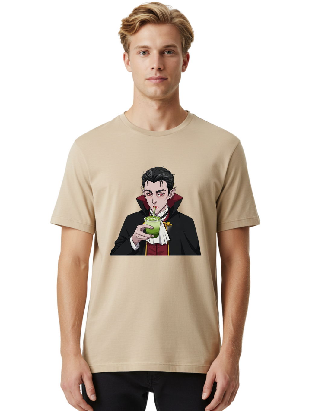 Vampire-Drinking-Matcha-1 Men'S Graphic Tee, 100% Cotton, Comfortable Casual Summer Wear, Machine Washable, Vintage Camera, Old Camera, Antique Camera, Black Camera, Classic Photography, Photography Equipment, Nostalgic Device, Film Camera, Ban895