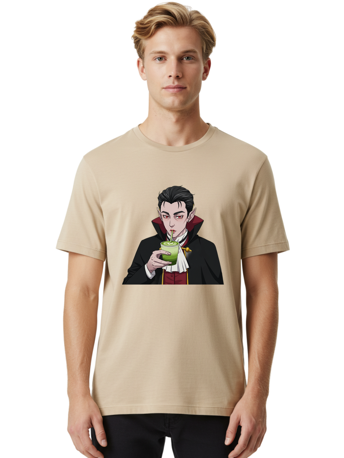 Vampire-Drinking-Matcha-1 Men'S Graphic Tee, 100% Cotton, Comfortable Casual Summer Wear, Machine Washable, Vintage Camera, Old Camera, Antique Camera, Black Camera, Classic Photography, Photography Equipment, Nostalgic Device, Film Camera, Ban895