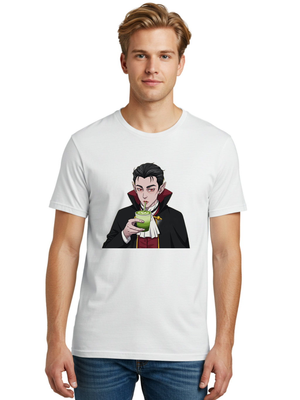 Vampire-Drinking-Matcha-1 Men'S Graphic Tee, 100% Cotton, Comfortable Casual Summer Wear, Machine Washable, Vintage Camera, Old Camera, Antique Camera, Black Camera, Classic Photography, Photography Equipment, Nostalgic Device, Film Camera, Ban895