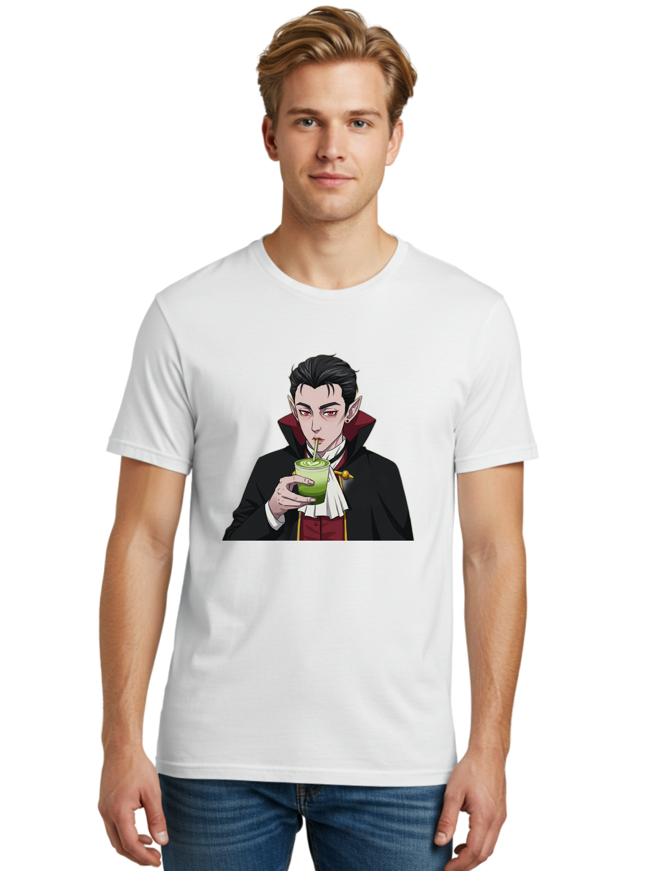 Vampire-Drinking-Matcha-1 Men'S Graphic Tee, 100% Cotton, Comfortable Casual Summer Wear, Machine Washable, Vintage Camera, Old Camera, Antique Camera, Black Camera, Classic Photography, Photography Equipment, Nostalgic Device, Film Camera, Ban895