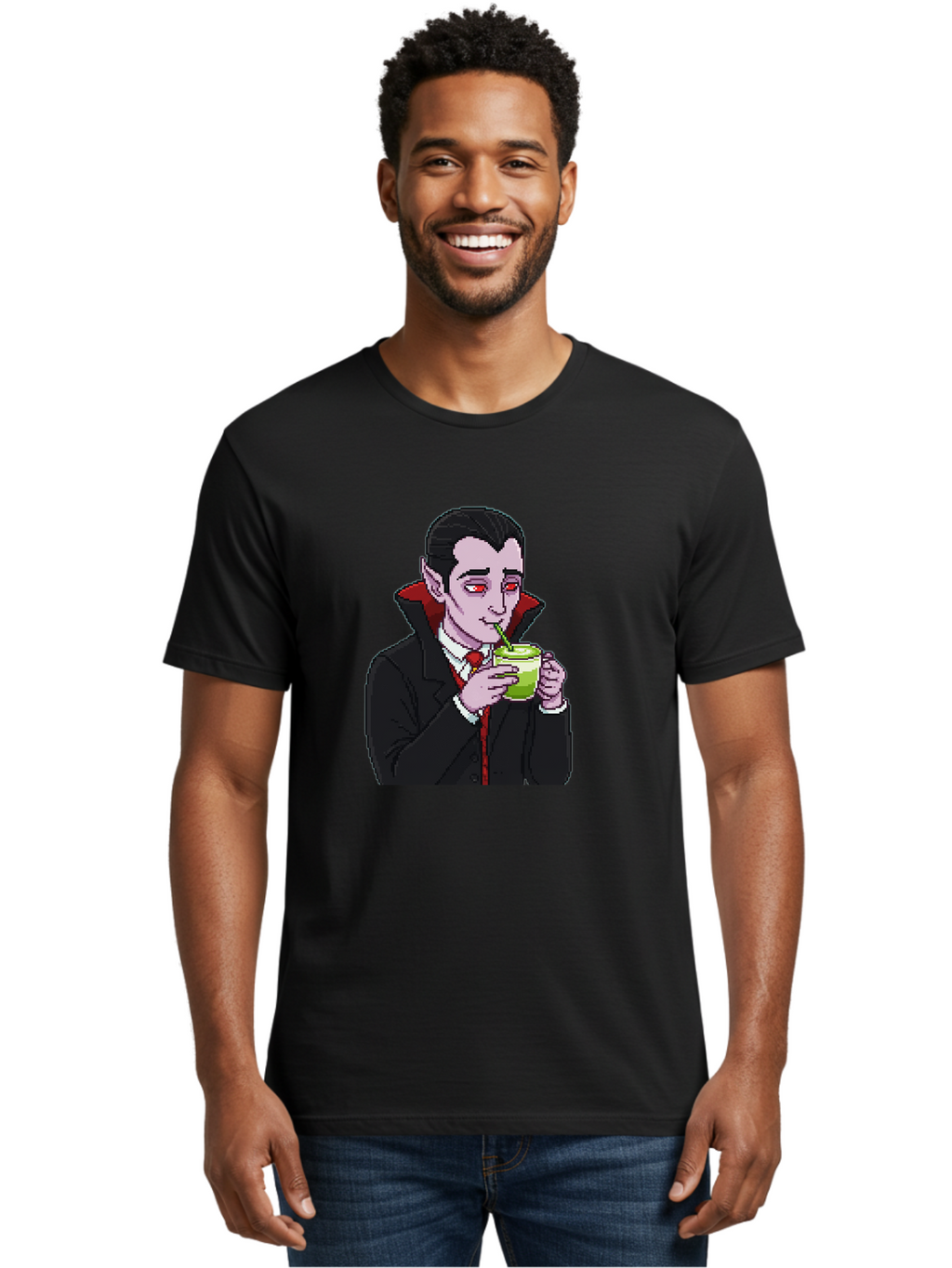 Vampire-Drinking-Matcha-2 Men'S Graphic Tee, 100% Cotton, Comfortable Casual Summer Wear, Machine Washable, Vintage Camera, Old Camera, Antique Camera, Black Camera, Classic Photography, Photography Equipment, Nostalgic Device, Film Camera, Ban896