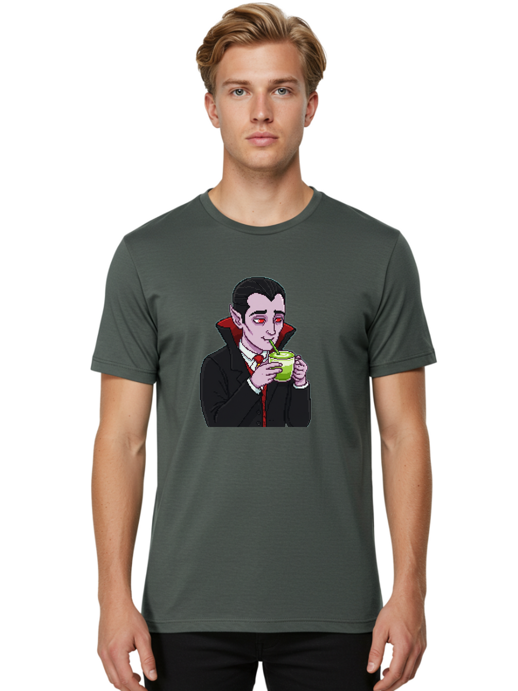 Vampire-Drinking-Matcha-2 Men'S Graphic Tee, 100% Cotton, Comfortable Casual Summer Wear, Machine Washable, Vintage Camera, Old Camera, Antique Camera, Black Camera, Classic Photography, Photography Equipment, Nostalgic Device, Film Camera, Ban896