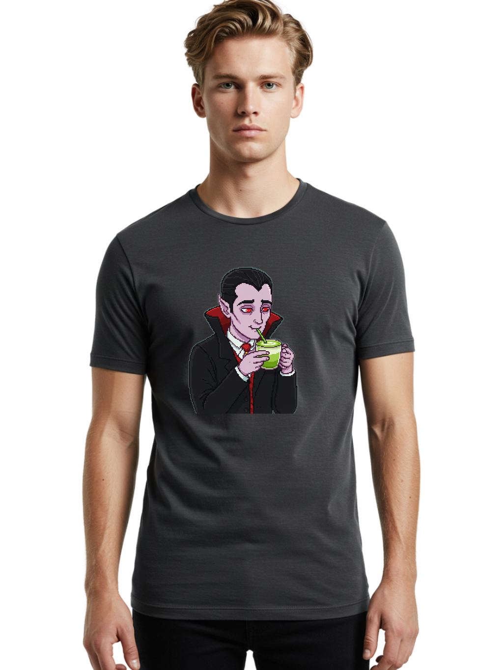Vampire-Drinking-Matcha-2 Men'S Graphic Tee, 100% Cotton, Comfortable Casual Summer Wear, Machine Washable, Vintage Camera, Old Camera, Antique Camera, Black Camera, Classic Photography, Photography Equipment, Nostalgic Device, Film Camera, Ban896