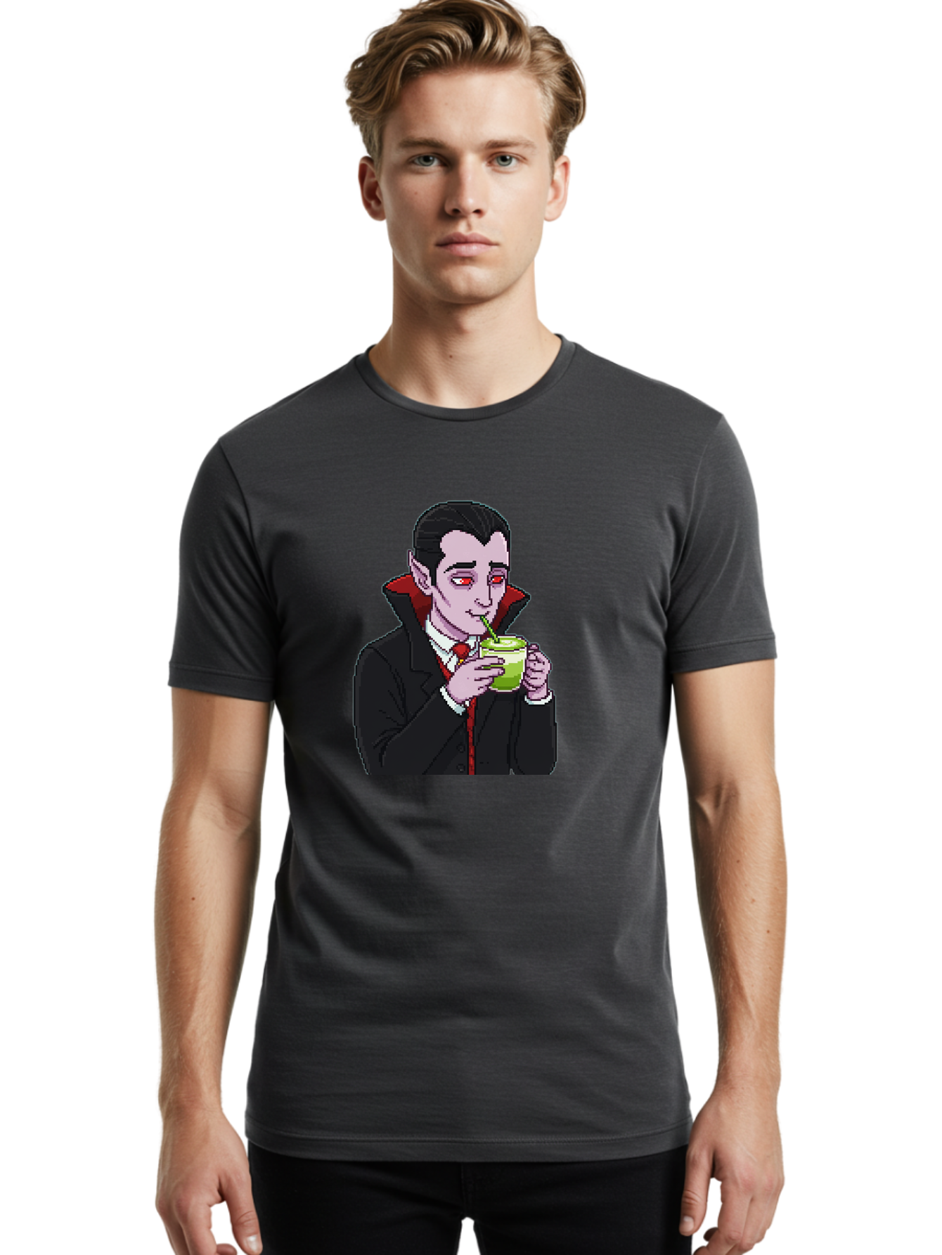 Vampire-Drinking-Matcha-2 Men'S Graphic Tee, 100% Cotton, Comfortable Casual Summer Wear, Machine Washable, Vintage Camera, Old Camera, Antique Camera, Black Camera, Classic Photography, Photography Equipment, Nostalgic Device, Film Camera, Ban896
