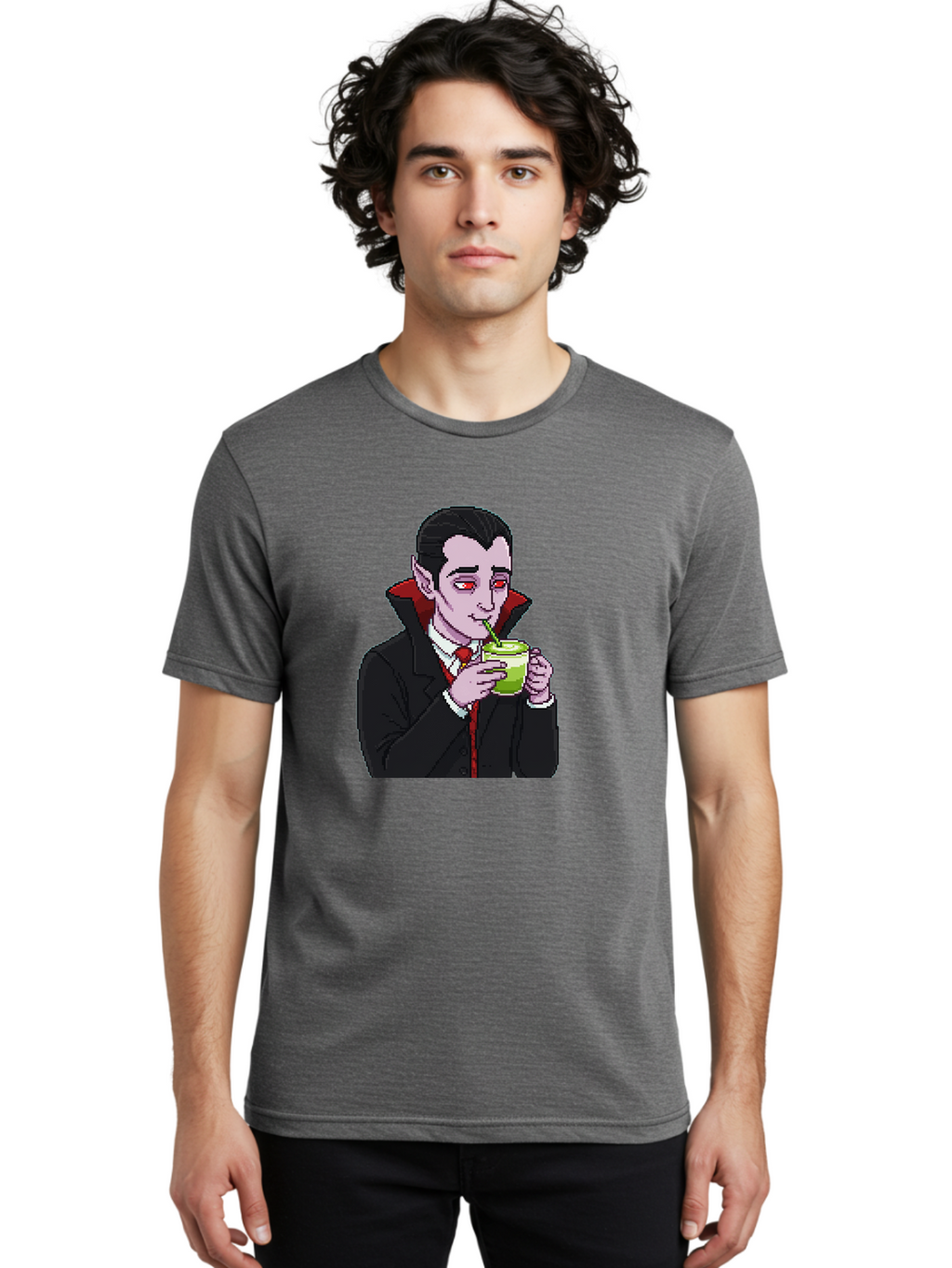 Vampire-Drinking-Matcha-2 Men'S Graphic Tee, 100% Cotton, Comfortable Casual Summer Wear, Machine Washable, Vintage Camera, Old Camera, Antique Camera, Black Camera, Classic Photography, Photography Equipment, Nostalgic Device, Film Camera, Ban896