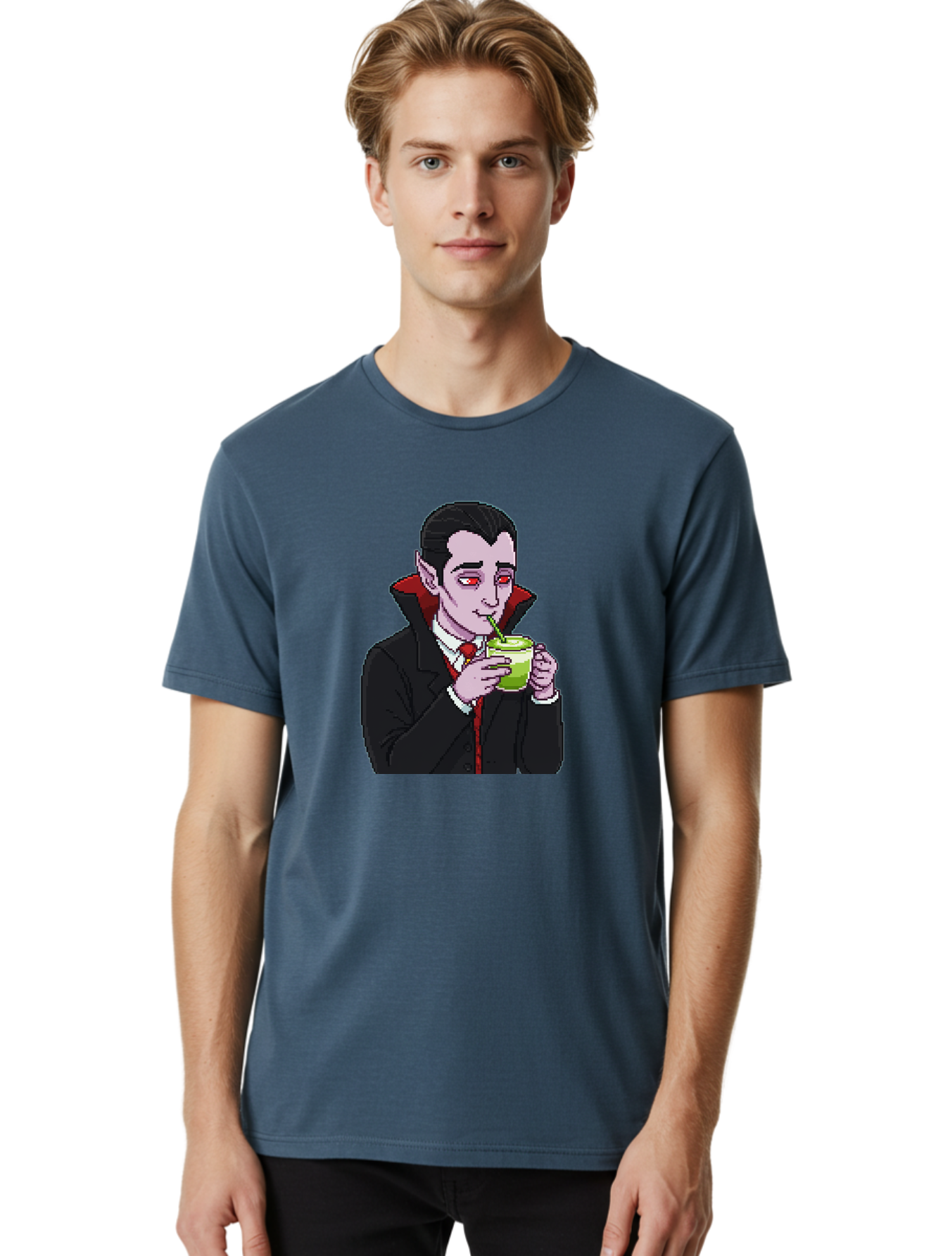 Vampire-Drinking-Matcha-2 Men'S Graphic Tee, 100% Cotton, Comfortable Casual Summer Wear, Machine Washable, Vintage Camera, Old Camera, Antique Camera, Black Camera, Classic Photography, Photography Equipment, Nostalgic Device, Film Camera, Ban896