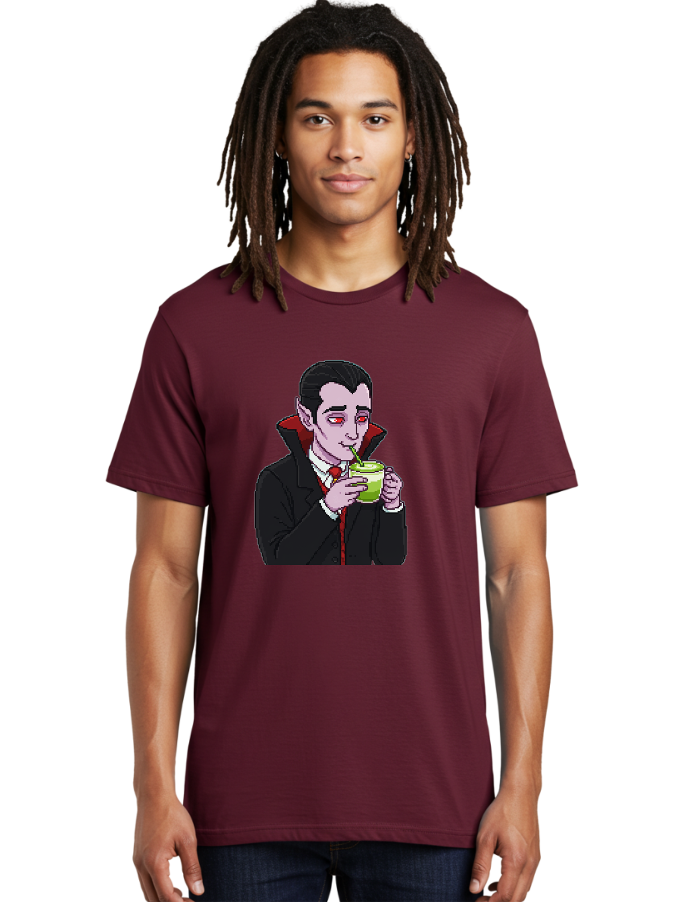 Vampire-Drinking-Matcha-2 Men'S Graphic Tee, 100% Cotton, Comfortable Casual Summer Wear, Machine Washable, Vintage Camera, Old Camera, Antique Camera, Black Camera, Classic Photography, Photography Equipment, Nostalgic Device, Film Camera, Ban896