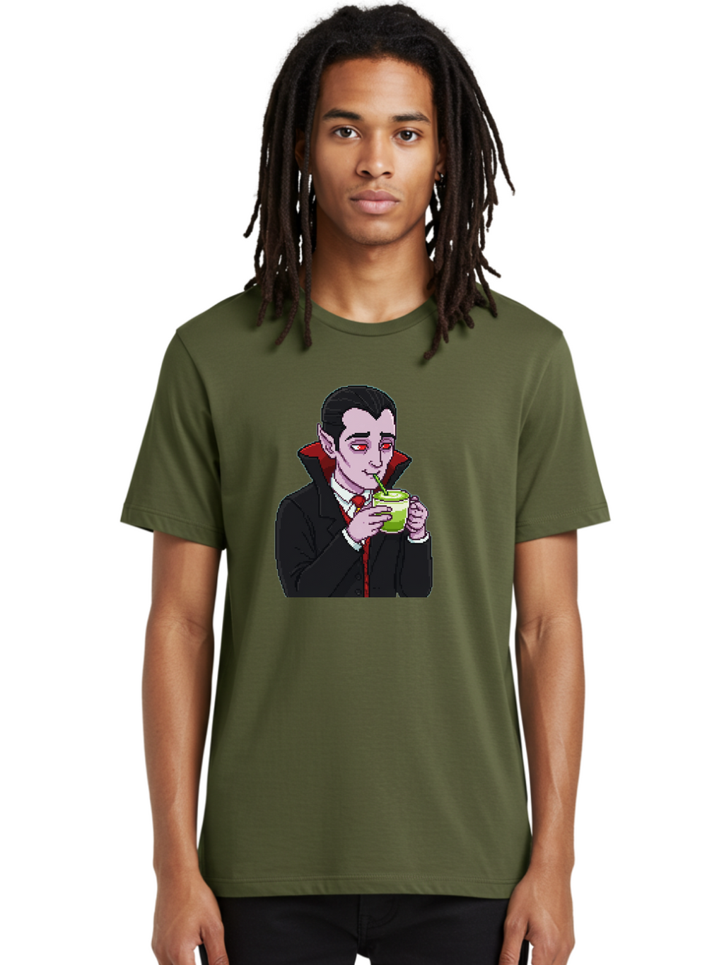 Vampire-Drinking-Matcha-2 Men'S Graphic Tee, 100% Cotton, Comfortable Casual Summer Wear, Machine Washable, Vintage Camera, Old Camera, Antique Camera, Black Camera, Classic Photography, Photography Equipment, Nostalgic Device, Film Camera, Ban896