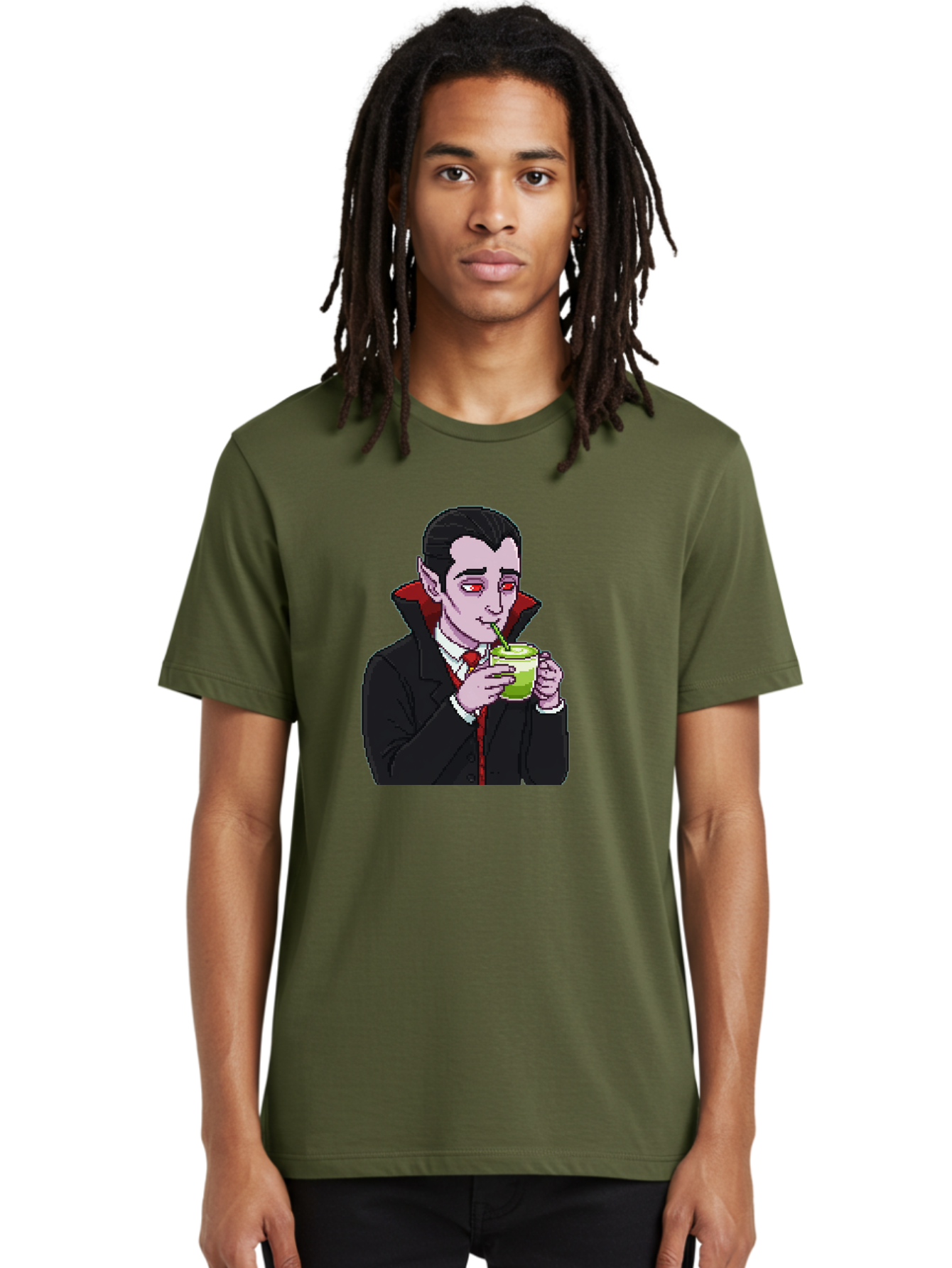 Vampire-Drinking-Matcha-2 Men'S Graphic Tee, 100% Cotton, Comfortable Casual Summer Wear, Machine Washable, Vintage Camera, Old Camera, Antique Camera, Black Camera, Classic Photography, Photography Equipment, Nostalgic Device, Film Camera, Ban896