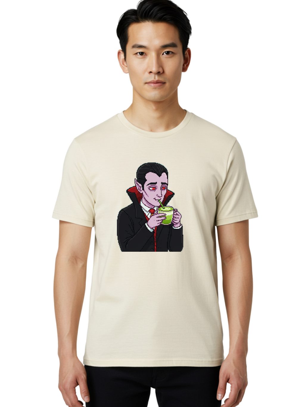 Vampire-Drinking-Matcha-2 Men'S Graphic Tee, 100% Cotton, Comfortable Casual Summer Wear, Machine Washable, Vintage Camera, Old Camera, Antique Camera, Black Camera, Classic Photography, Photography Equipment, Nostalgic Device, Film Camera, Ban896