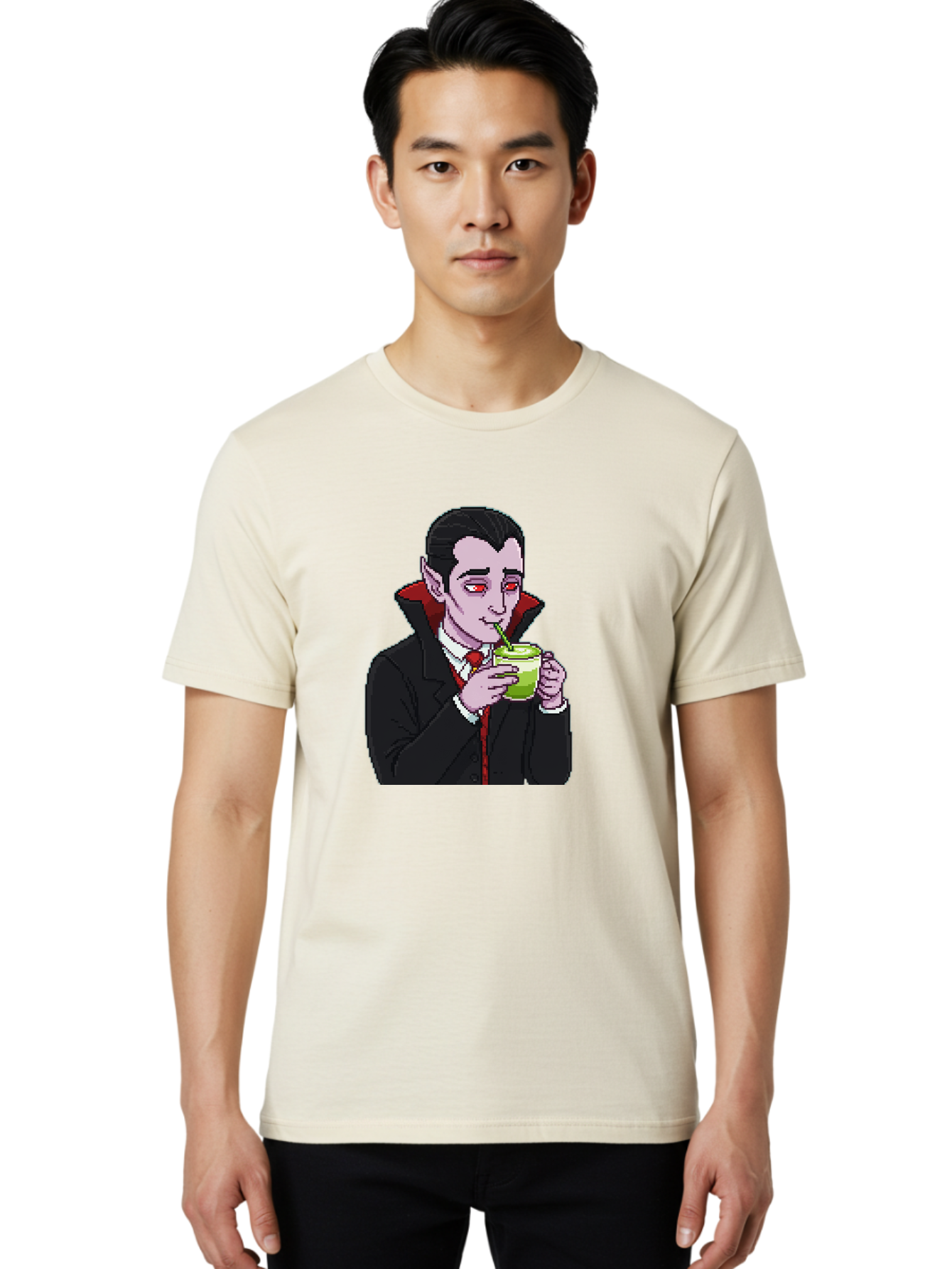 Vampire-Drinking-Matcha-2 Men'S Graphic Tee, 100% Cotton, Comfortable Casual Summer Wear, Machine Washable, Vintage Camera, Old Camera, Antique Camera, Black Camera, Classic Photography, Photography Equipment, Nostalgic Device, Film Camera, Ban896