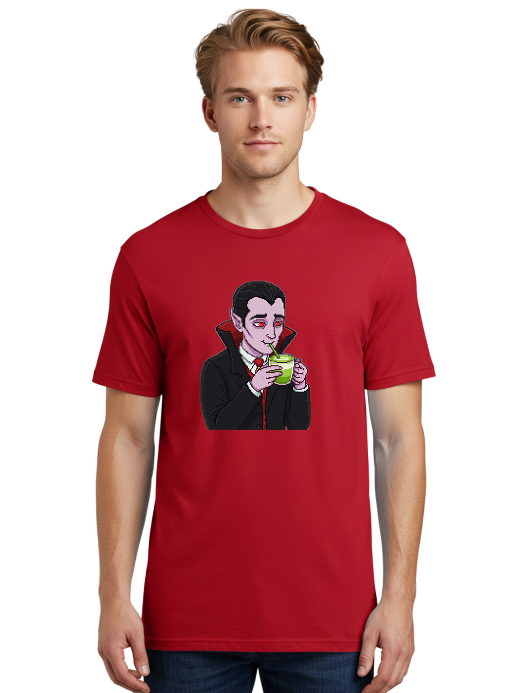 Vampire-Drinking-Matcha-2 Men'S Graphic Tee, 100% Cotton, Comfortable Casual Summer Wear, Machine Washable, Vintage Camera, Old Camera, Antique Camera, Black Camera, Classic Photography, Photography Equipment, Nostalgic Device, Film Camera, Ban896