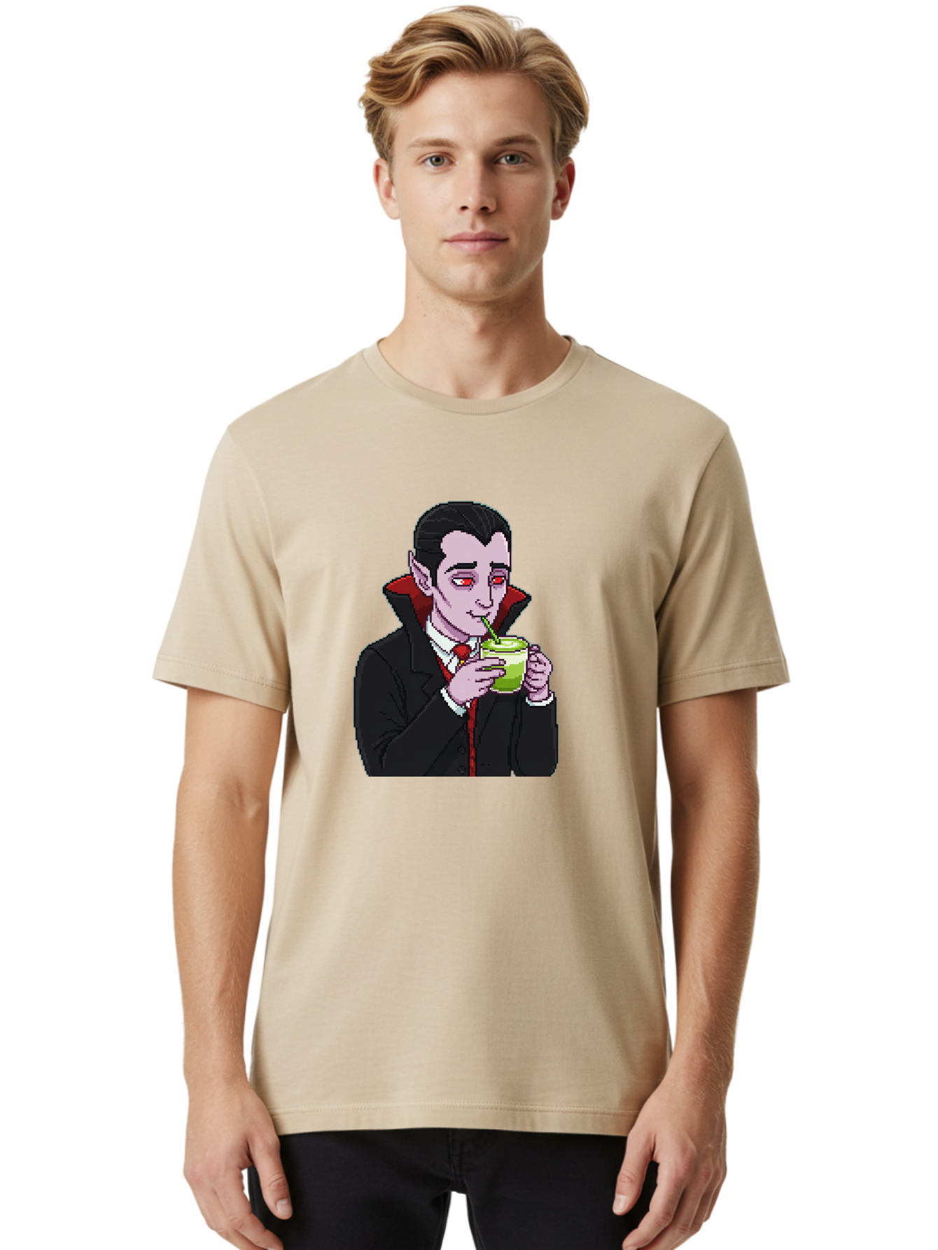 Vampire-Drinking-Matcha-2 Men'S Graphic Tee, 100% Cotton, Comfortable Casual Summer Wear, Machine Washable, Vintage Camera, Old Camera, Antique Camera, Black Camera, Classic Photography, Photography Equipment, Nostalgic Device, Film Camera, Ban896