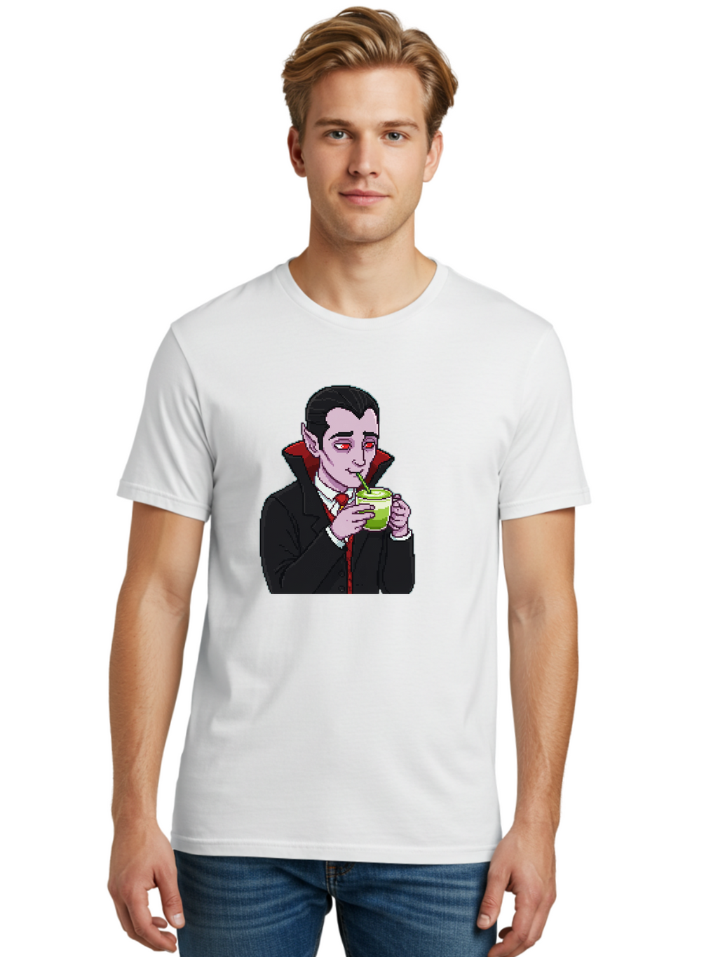 Vampire-Drinking-Matcha-2 Men'S Graphic Tee, 100% Cotton, Comfortable Casual Summer Wear, Machine Washable, Vintage Camera, Old Camera, Antique Camera, Black Camera, Classic Photography, Photography Equipment, Nostalgic Device, Film Camera, Ban896