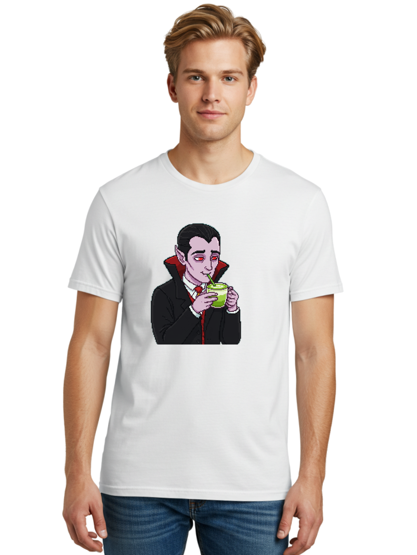 Vampire-Drinking-Matcha-2 Men'S Graphic Tee, 100% Cotton, Comfortable Casual Summer Wear, Machine Washable, Vintage Camera, Old Camera, Antique Camera, Black Camera, Classic Photography, Photography Equipment, Nostalgic Device, Film Camera, Ban896