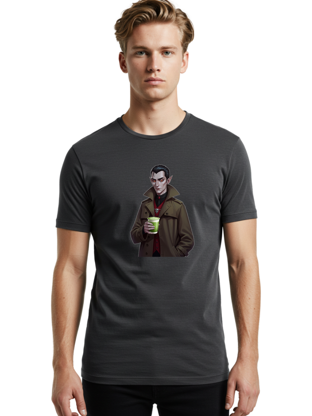 Vampire-Drinking-Matcha-4 Men'S Graphic Tee, 100% Cotton, Comfortable Casual Summer Wear, Machine Washable, Vintage Camera, Old Camera, Antique Camera, Black Camera, Classic Photography, Photography Equipment, Nostalgic Device, Film Camera, Ban898