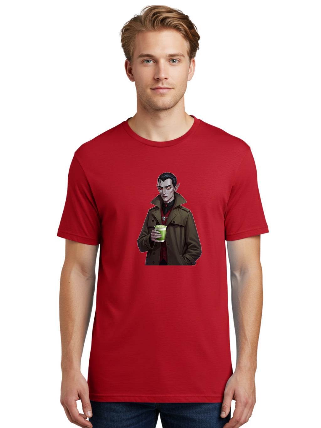 Vampire-Drinking-Matcha-4 Men'S Graphic Tee, 100% Cotton, Comfortable Casual Summer Wear, Machine Washable, Vintage Camera, Old Camera, Antique Camera, Black Camera, Classic Photography, Photography Equipment, Nostalgic Device, Film Camera, Ban898