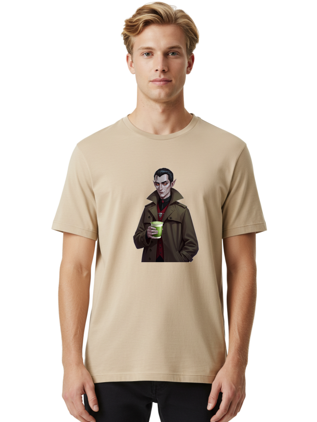 Vampire-Drinking-Matcha-4 Men'S Graphic Tee, 100% Cotton, Comfortable Casual Summer Wear, Machine Washable, Vintage Camera, Old Camera, Antique Camera, Black Camera, Classic Photography, Photography Equipment, Nostalgic Device, Film Camera, Ban898