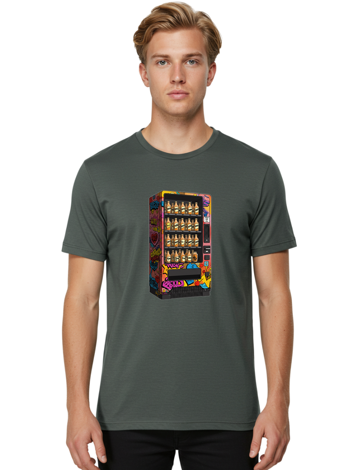 Vending-Machine-Graffiti Men'S Graphic Tee, 100% Cotton, Comfortable Casual Summer Wear, Machine Washable, Vintage Camera, Old Camera, Antique Camera, Black Camera, Classic Photography, Photography Equipment, Nostalgic Device, Film Camera, Ban909
