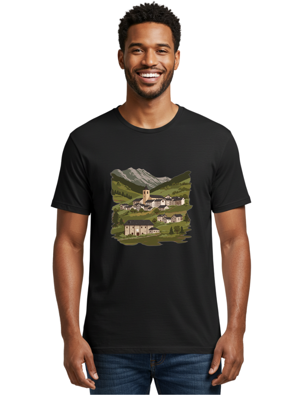 Village-Scene Men'S Graphic Tee, 100% Cotton, Comfortable Casual Summer Wear, Machine Washable, Vintage Camera, Old Camera, Antique Camera, Black Camera, Classic Photography, Photography Equipment, Nostalgic Device, Film Camera, Camera Art Ban913