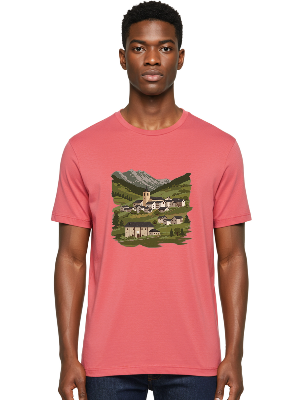 Village-Scene Men'S Graphic Tee, 100% Cotton, Comfortable Casual Summer Wear, Machine Washable, Vintage Camera, Old Camera, Antique Camera, Black Camera, Classic Photography, Photography Equipment, Nostalgic Device, Film Camera, Camera Art Ban913