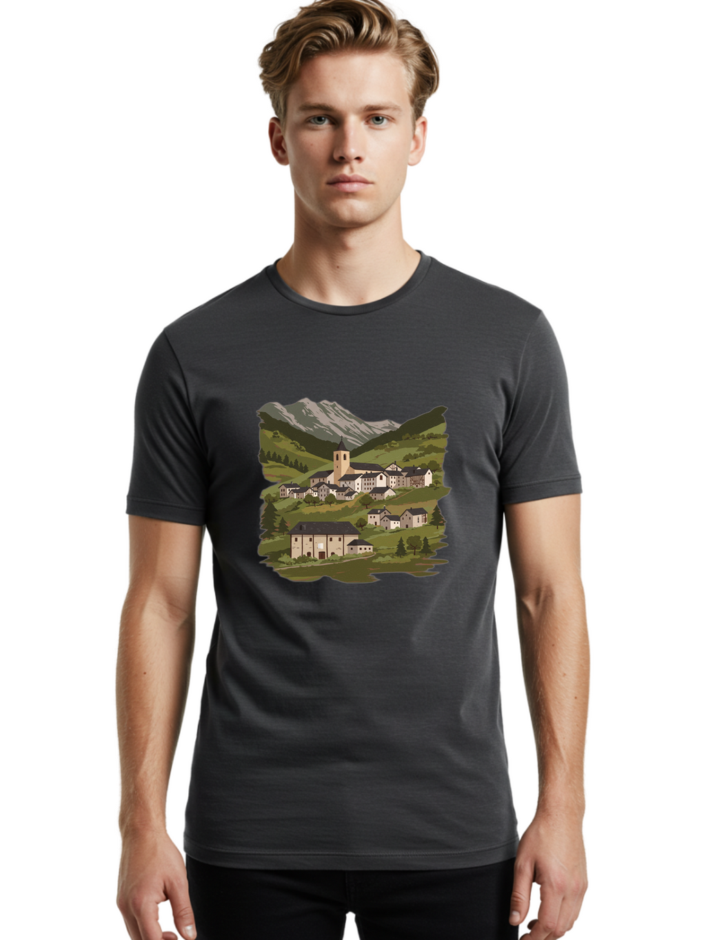 Village-Scene Men'S Graphic Tee, 100% Cotton, Comfortable Casual Summer Wear, Machine Washable, Vintage Camera, Old Camera, Antique Camera, Black Camera, Classic Photography, Photography Equipment, Nostalgic Device, Film Camera, Camera Art Ban913