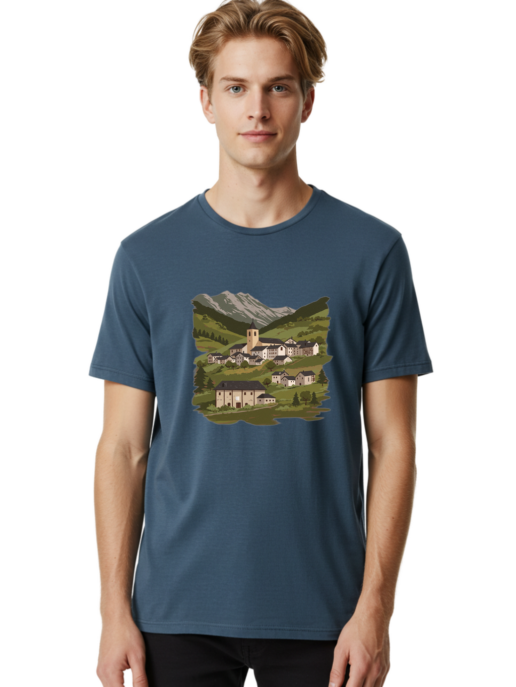 Village-Scene Men'S Graphic Tee, 100% Cotton, Comfortable Casual Summer Wear, Machine Washable, Vintage Camera, Old Camera, Antique Camera, Black Camera, Classic Photography, Photography Equipment, Nostalgic Device, Film Camera, Camera Art Ban913
