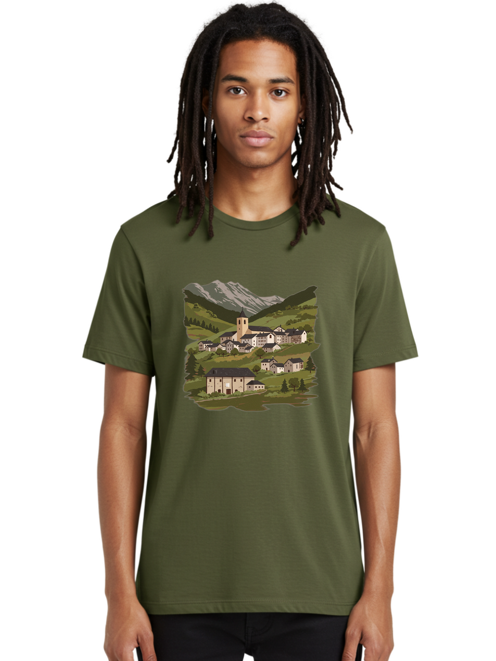 Village-Scene Men'S Graphic Tee, 100% Cotton, Comfortable Casual Summer Wear, Machine Washable, Vintage Camera, Old Camera, Antique Camera, Black Camera, Classic Photography, Photography Equipment, Nostalgic Device, Film Camera, Camera Art Ban913