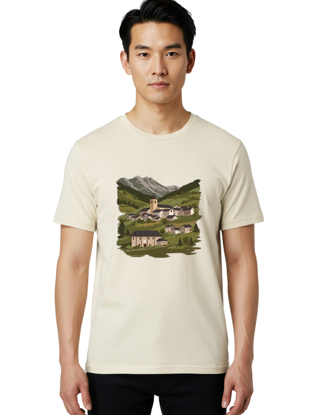 Village-Scene Men'S Graphic Tee, 100% Cotton, Comfortable Casual Summer Wear, Machine Washable, Vintage Camera, Old Camera, Antique Camera, Black Camera, Classic Photography, Photography Equipment, Nostalgic Device, Film Camera, Camera Art Ban913