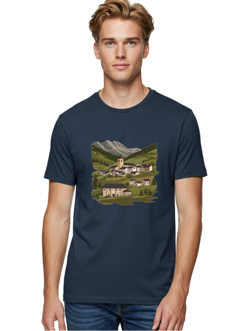 Village-Scene Men'S Graphic Tee, 100% Cotton, Comfortable Casual Summer Wear, Machine Washable, Vintage Camera, Old Camera, Antique Camera, Black Camera, Classic Photography, Photography Equipment, Nostalgic Device, Film Camera, Camera Art Ban913