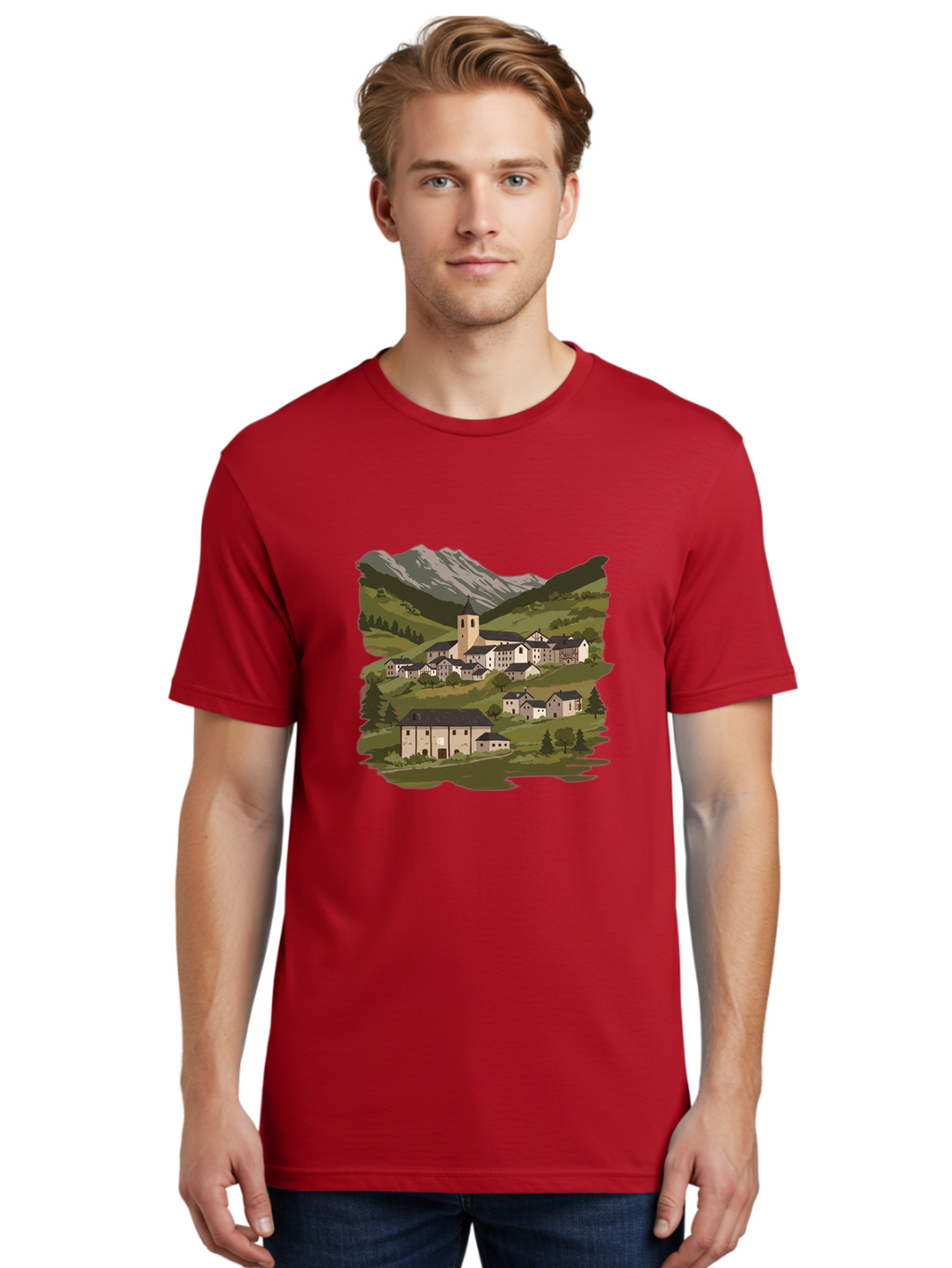 Village-Scene Men'S Graphic Tee, 100% Cotton, Comfortable Casual Summer Wear, Machine Washable, Vintage Camera, Old Camera, Antique Camera, Black Camera, Classic Photography, Photography Equipment, Nostalgic Device, Film Camera, Camera Art Ban913