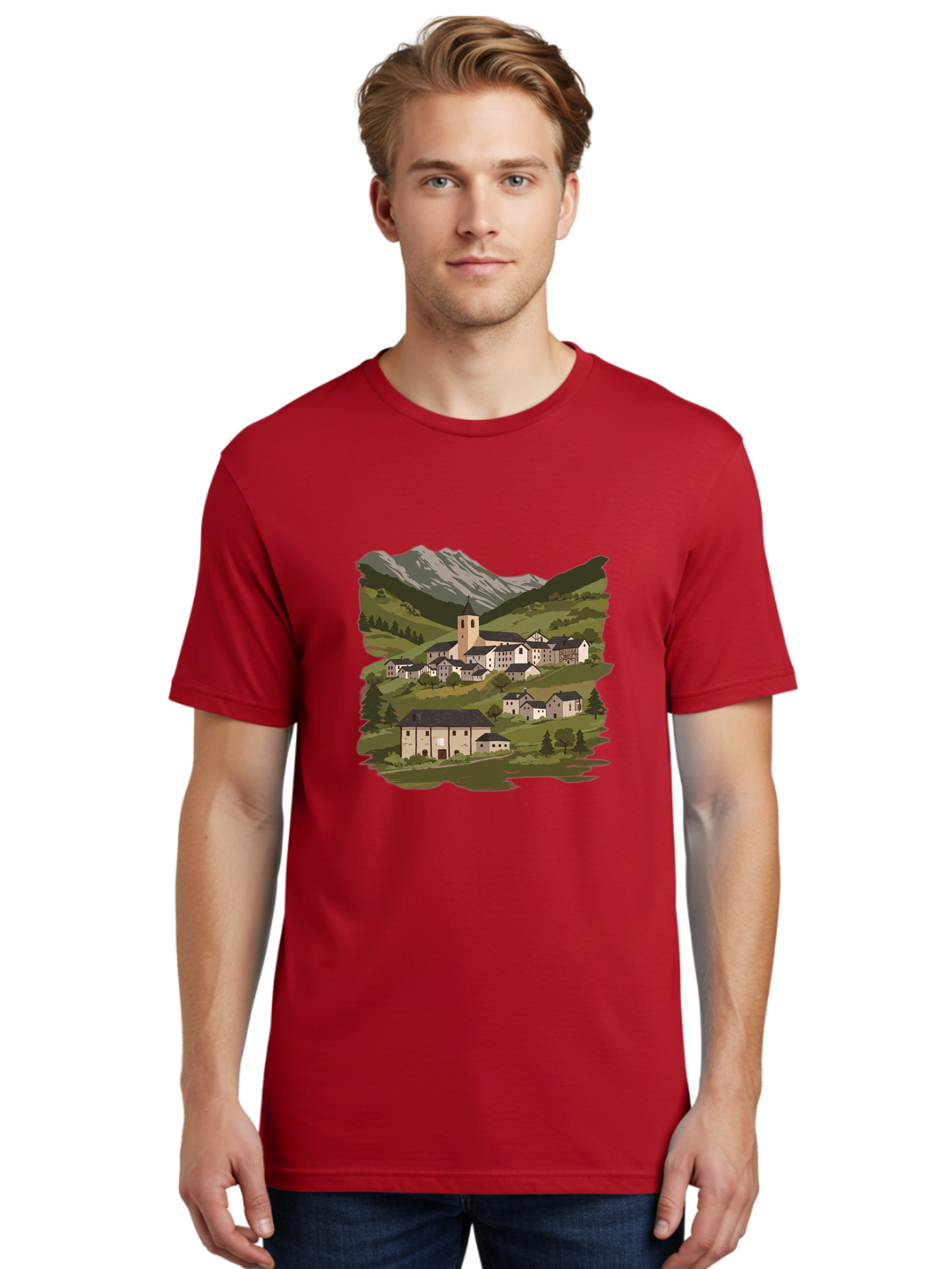 Village-Scene Men'S Graphic Tee, 100% Cotton, Comfortable Casual Summer Wear, Machine Washable, Vintage Camera, Old Camera, Antique Camera, Black Camera, Classic Photography, Photography Equipment, Nostalgic Device, Film Camera, Camera Art Ban913