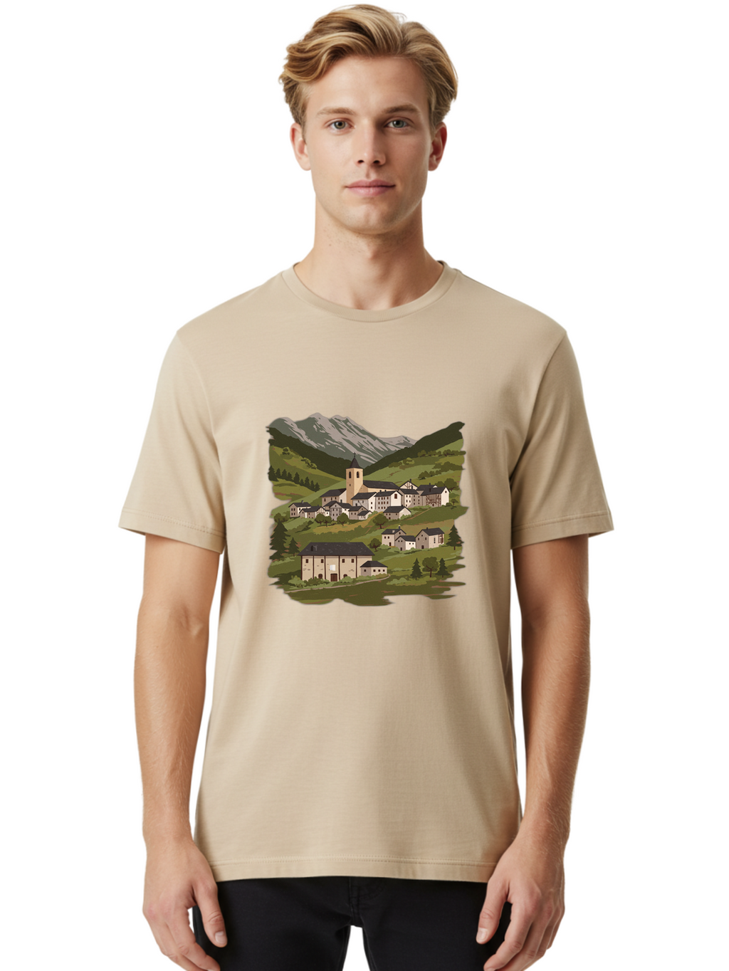 Village-Scene Men'S Graphic Tee, 100% Cotton, Comfortable Casual Summer Wear, Machine Washable, Vintage Camera, Old Camera, Antique Camera, Black Camera, Classic Photography, Photography Equipment, Nostalgic Device, Film Camera, Camera Art Ban913