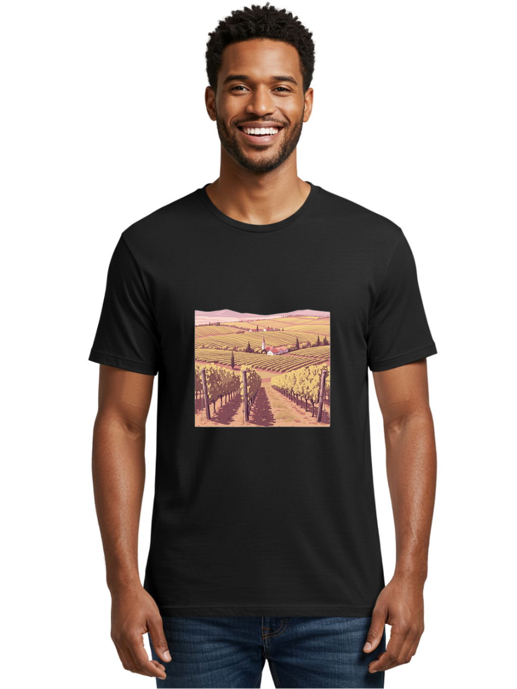 Vineyard-Landscape Men'S Graphic Tee, 100% Cotton, Comfortable Casual Summer Wear, Machine Washable, Vintage Camera, Old Camera, Antique Camera, Black Camera, Classic Photography, Photography Equipment, Nostalgic Device, Film Camera, Ban914