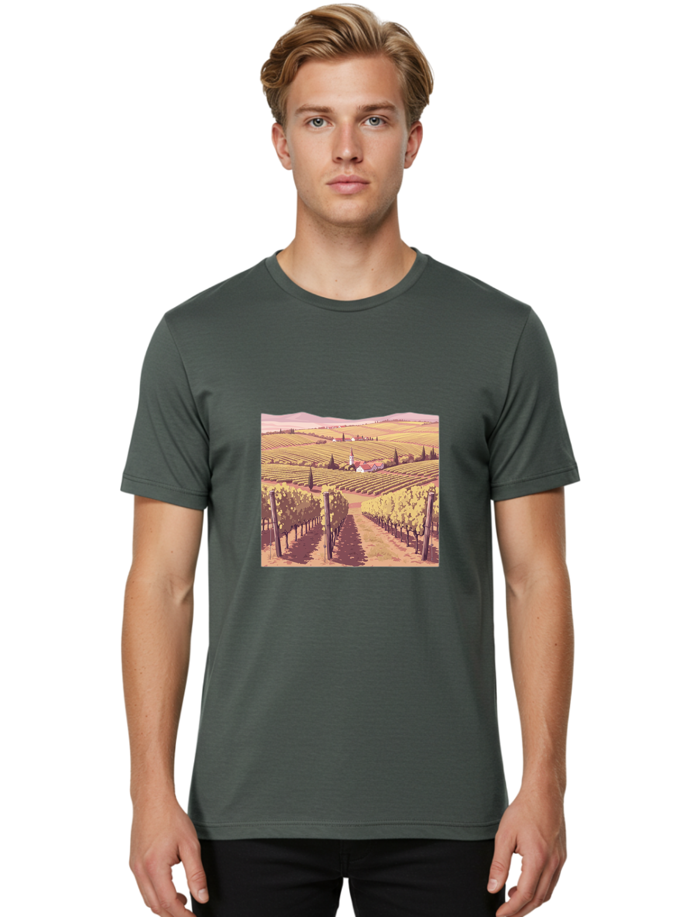 Vineyard-Landscape Men'S Graphic Tee, 100% Cotton, Comfortable Casual Summer Wear, Machine Washable, Vintage Camera, Old Camera, Antique Camera, Black Camera, Classic Photography, Photography Equipment, Nostalgic Device, Film Camera, Ban914