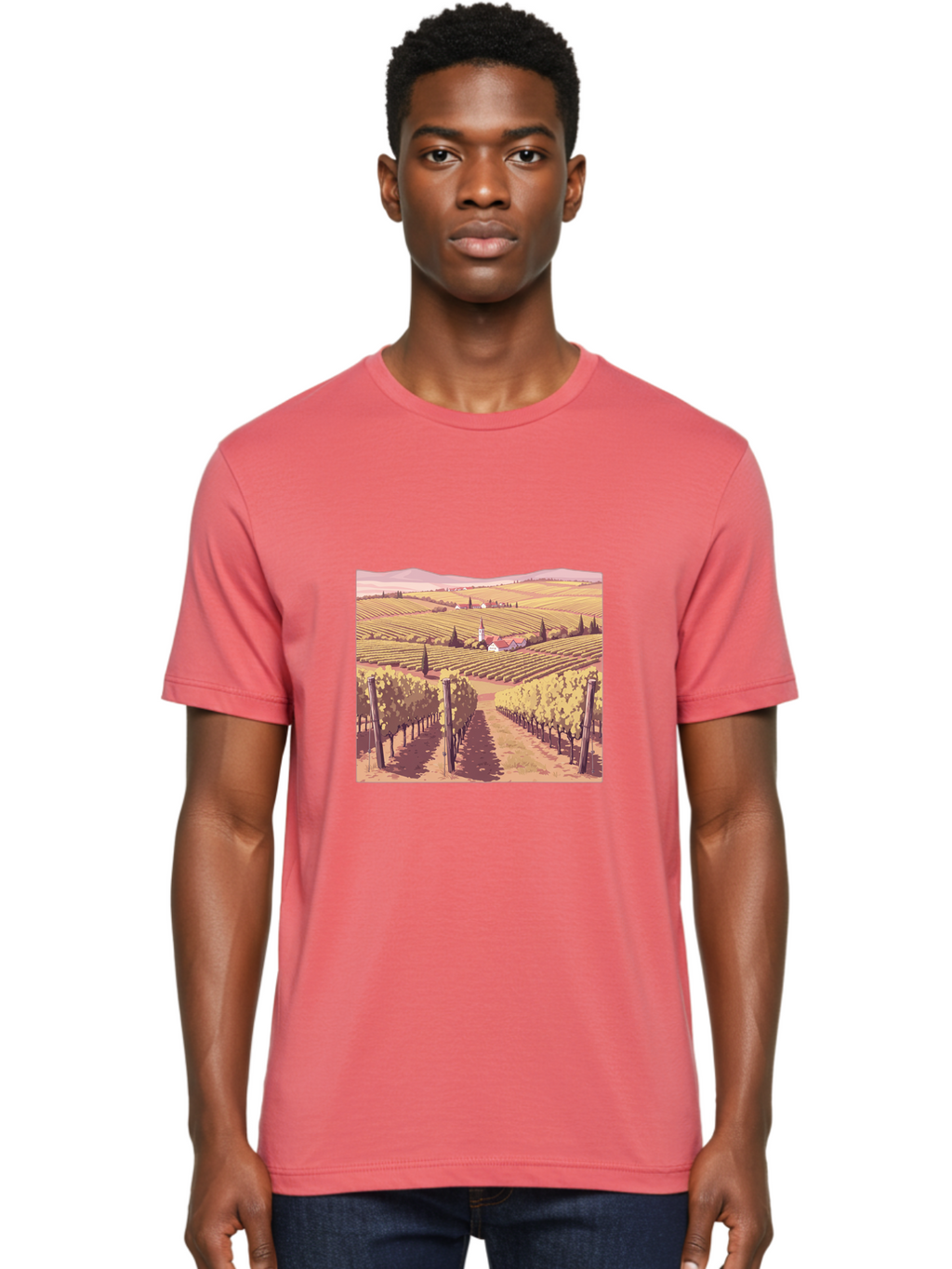Vineyard-Landscape Men'S Graphic Tee, 100% Cotton, Comfortable Casual Summer Wear, Machine Washable, Vintage Camera, Old Camera, Antique Camera, Black Camera, Classic Photography, Photography Equipment, Nostalgic Device, Film Camera, Ban914