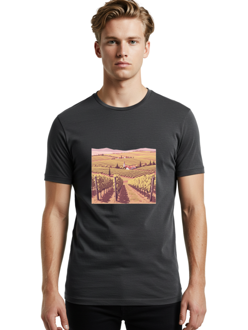 Vineyard-Landscape Men'S Graphic Tee, 100% Cotton, Comfortable Casual Summer Wear, Machine Washable, Vintage Camera, Old Camera, Antique Camera, Black Camera, Classic Photography, Photography Equipment, Nostalgic Device, Film Camera, Ban914
