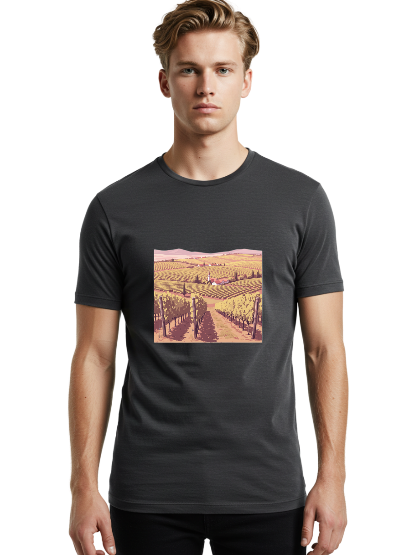 Vineyard-Landscape Men'S Graphic Tee, 100% Cotton, Comfortable Casual Summer Wear, Machine Washable, Vintage Camera, Old Camera, Antique Camera, Black Camera, Classic Photography, Photography Equipment, Nostalgic Device, Film Camera, Ban914