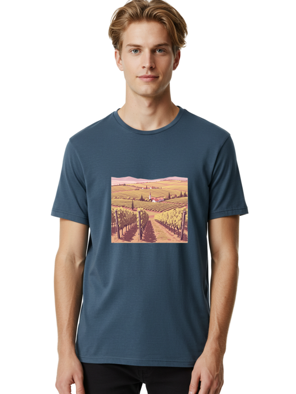 Vineyard-Landscape Men'S Graphic Tee, 100% Cotton, Comfortable Casual Summer Wear, Machine Washable, Vintage Camera, Old Camera, Antique Camera, Black Camera, Classic Photography, Photography Equipment, Nostalgic Device, Film Camera, Ban914