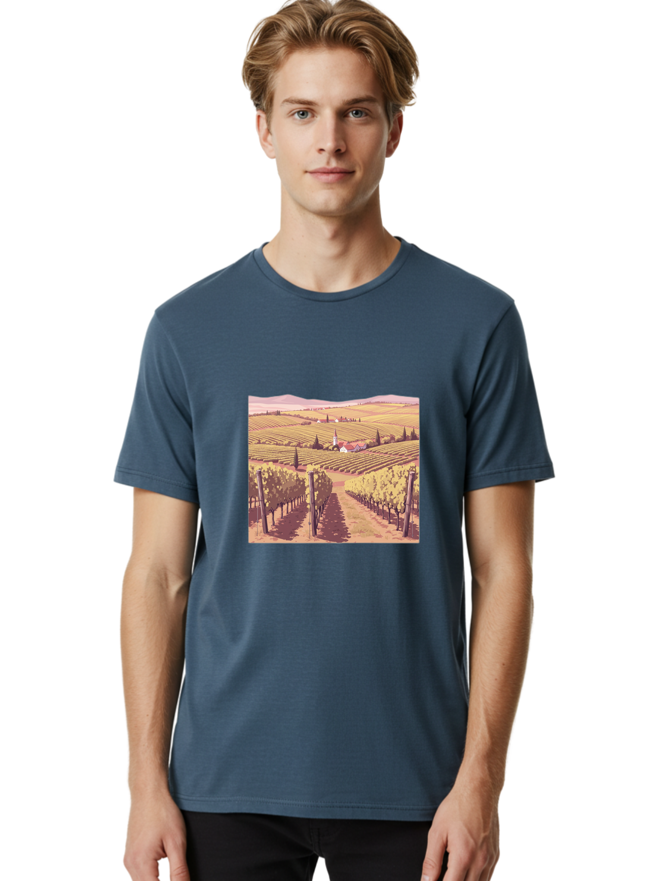 Vineyard-Landscape Men'S Graphic Tee, 100% Cotton, Comfortable Casual Summer Wear, Machine Washable, Vintage Camera, Old Camera, Antique Camera, Black Camera, Classic Photography, Photography Equipment, Nostalgic Device, Film Camera, Ban914