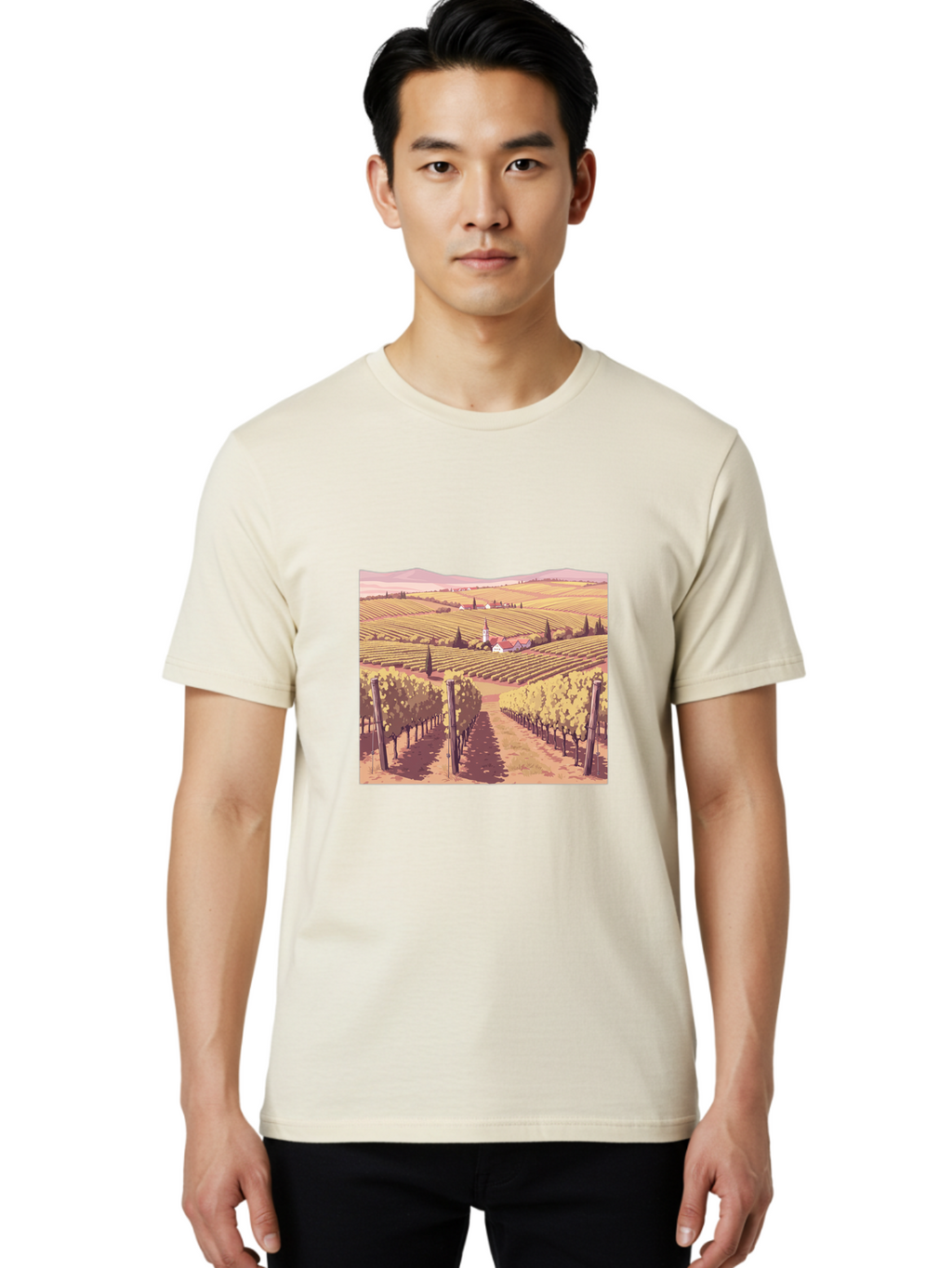 Vineyard-Landscape Men'S Graphic Tee, 100% Cotton, Comfortable Casual Summer Wear, Machine Washable, Vintage Camera, Old Camera, Antique Camera, Black Camera, Classic Photography, Photography Equipment, Nostalgic Device, Film Camera, Ban914