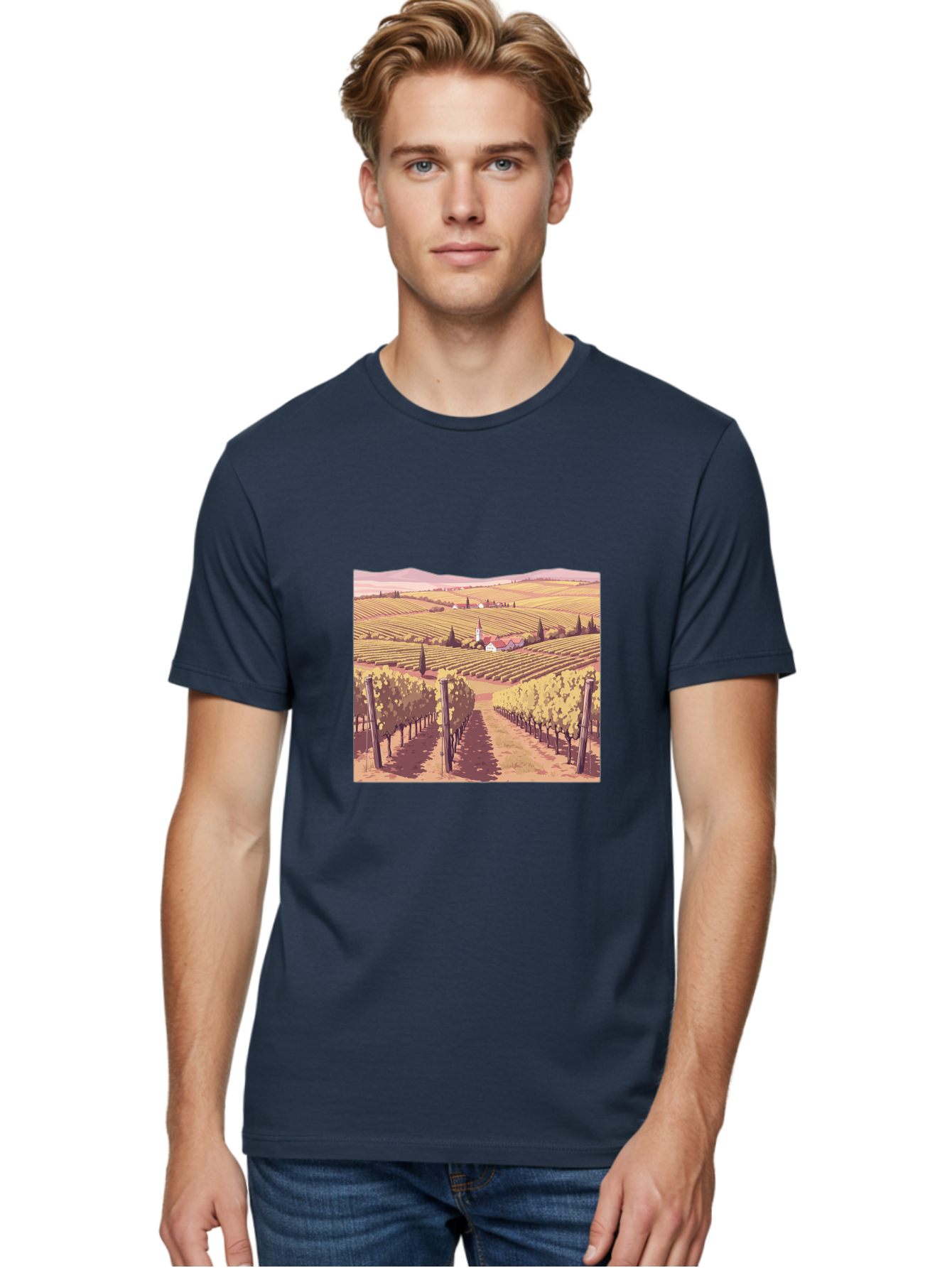 Vineyard-Landscape Men'S Graphic Tee, 100% Cotton, Comfortable Casual Summer Wear, Machine Washable, Vintage Camera, Old Camera, Antique Camera, Black Camera, Classic Photography, Photography Equipment, Nostalgic Device, Film Camera, Ban914