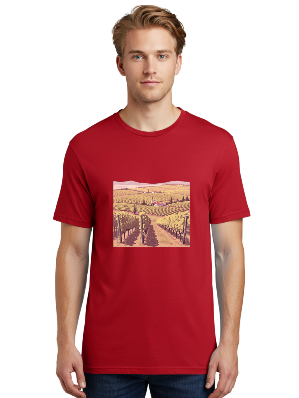 Vineyard-Landscape Men'S Graphic Tee, 100% Cotton, Comfortable Casual Summer Wear, Machine Washable, Vintage Camera, Old Camera, Antique Camera, Black Camera, Classic Photography, Photography Equipment, Nostalgic Device, Film Camera, Ban914