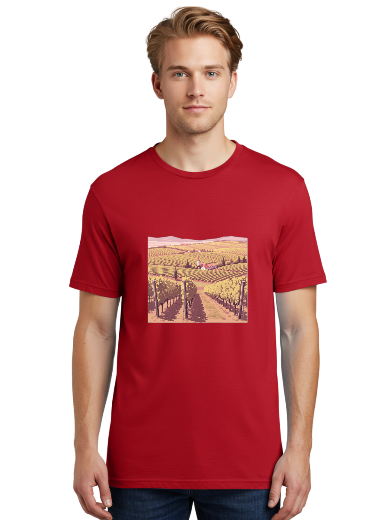 Vineyard-Landscape Men'S Graphic Tee, 100% Cotton, Comfortable Casual Summer Wear, Machine Washable, Vintage Camera, Old Camera, Antique Camera, Black Camera, Classic Photography, Photography Equipment, Nostalgic Device, Film Camera, Ban914