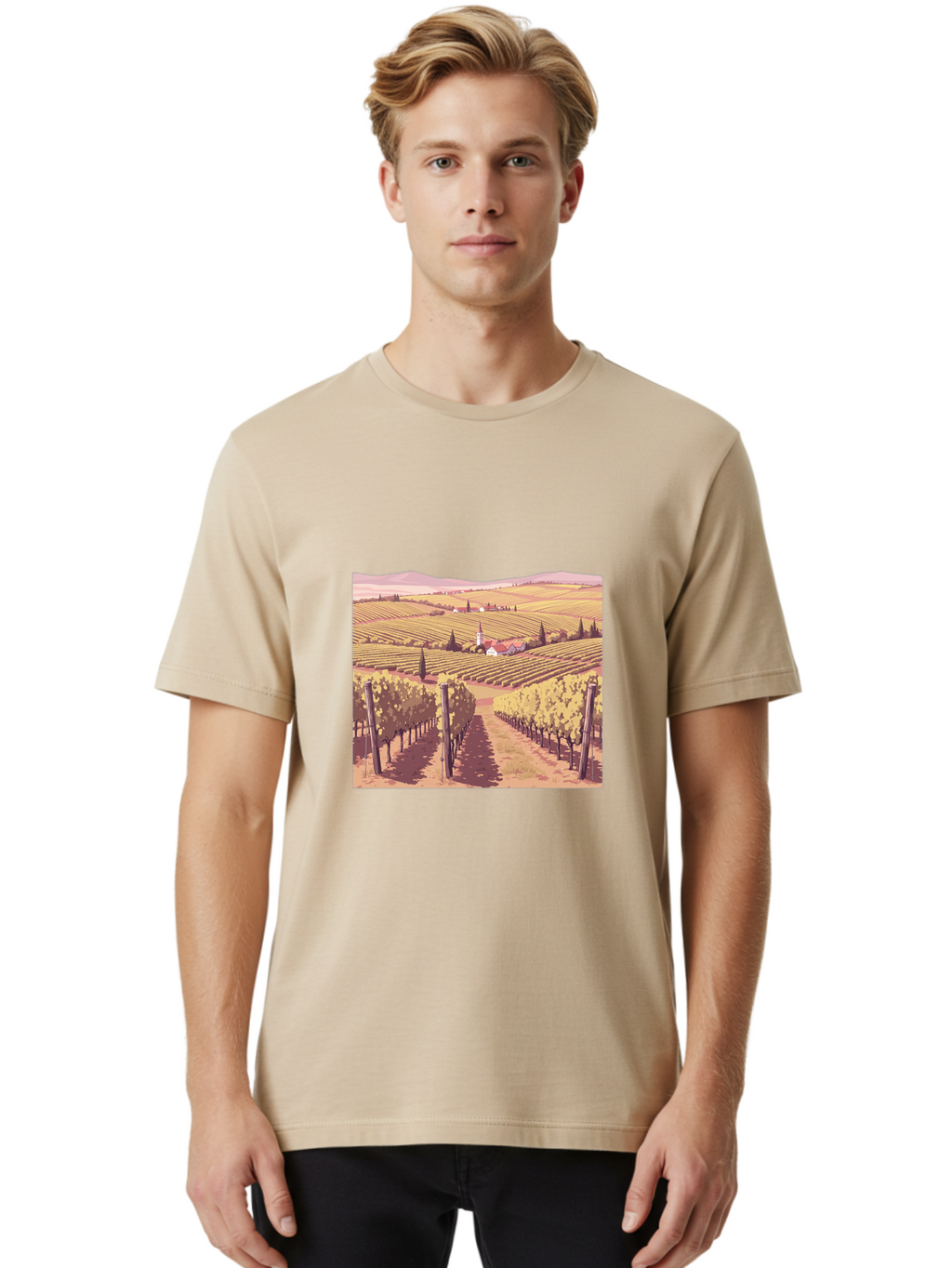 Vineyard-Landscape Men'S Graphic Tee, 100% Cotton, Comfortable Casual Summer Wear, Machine Washable, Vintage Camera, Old Camera, Antique Camera, Black Camera, Classic Photography, Photography Equipment, Nostalgic Device, Film Camera, Ban914