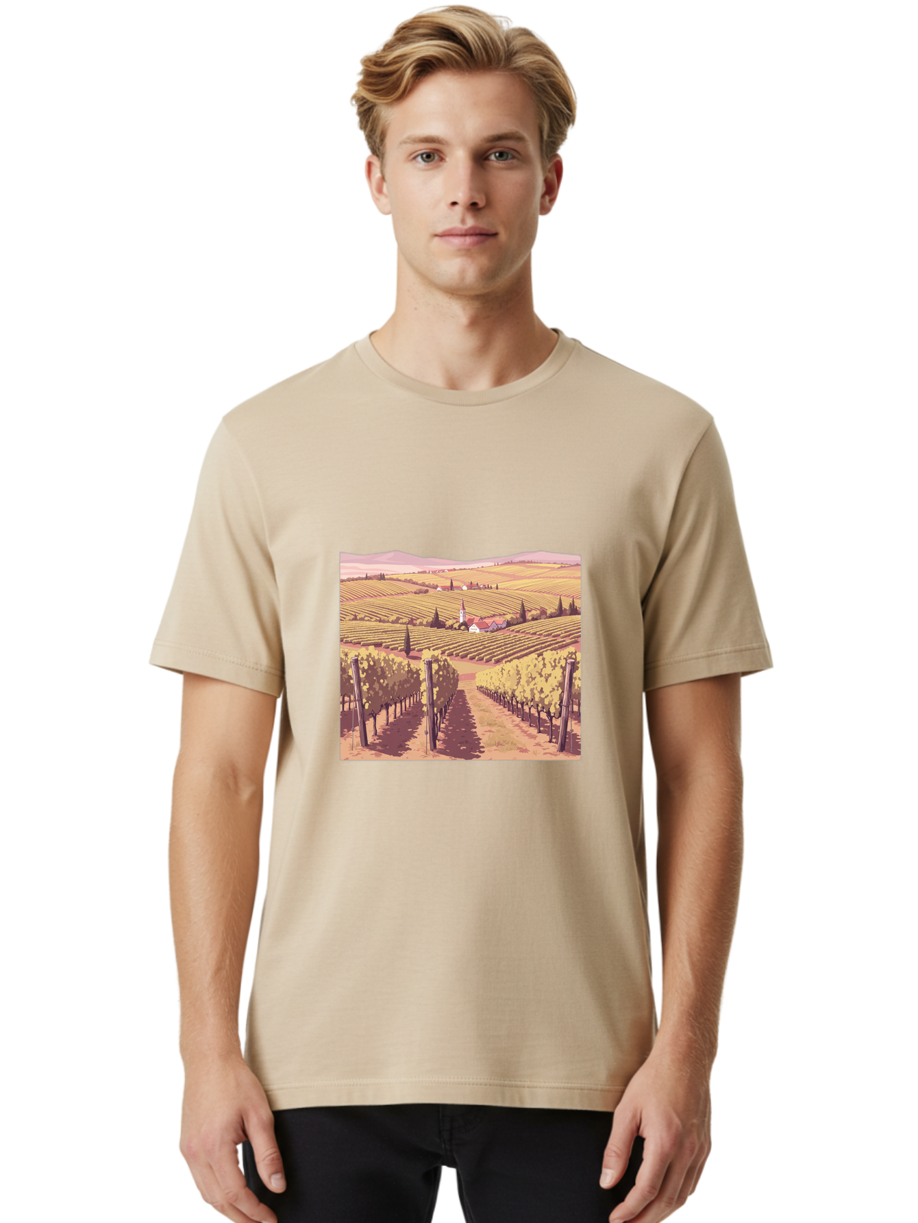 Vineyard-Landscape Men'S Graphic Tee, 100% Cotton, Comfortable Casual Summer Wear, Machine Washable, Vintage Camera, Old Camera, Antique Camera, Black Camera, Classic Photography, Photography Equipment, Nostalgic Device, Film Camera, Ban914