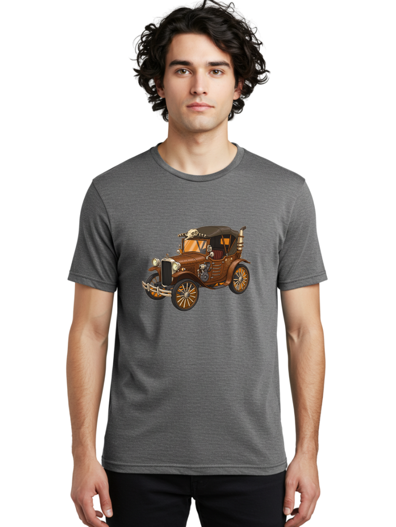 Vintage-Car-With-Skull Men'S Graphic Tee, 100% Cotton, Comfortable Casual Summer Wear, Machine Washable, Vintage Camera, Old Camera, Antique Camera, Black Camera, Classic Photography, Photography Equipment, Nostalgic Device, Film Camera, Ban917